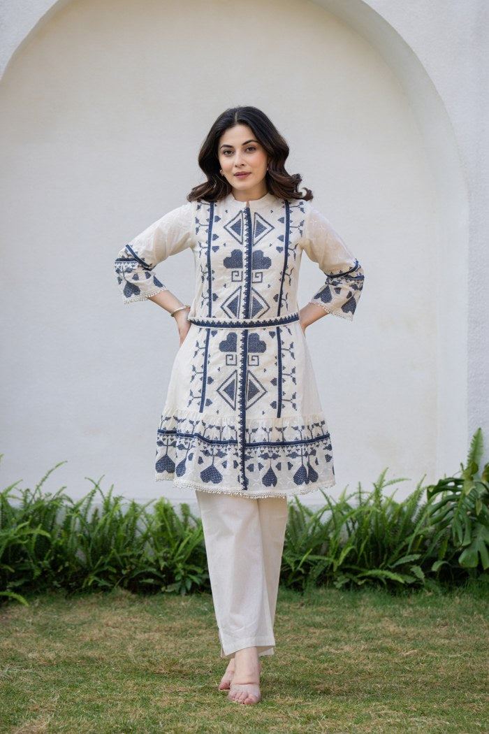 Boho Emboidered Off White Co-ord Set