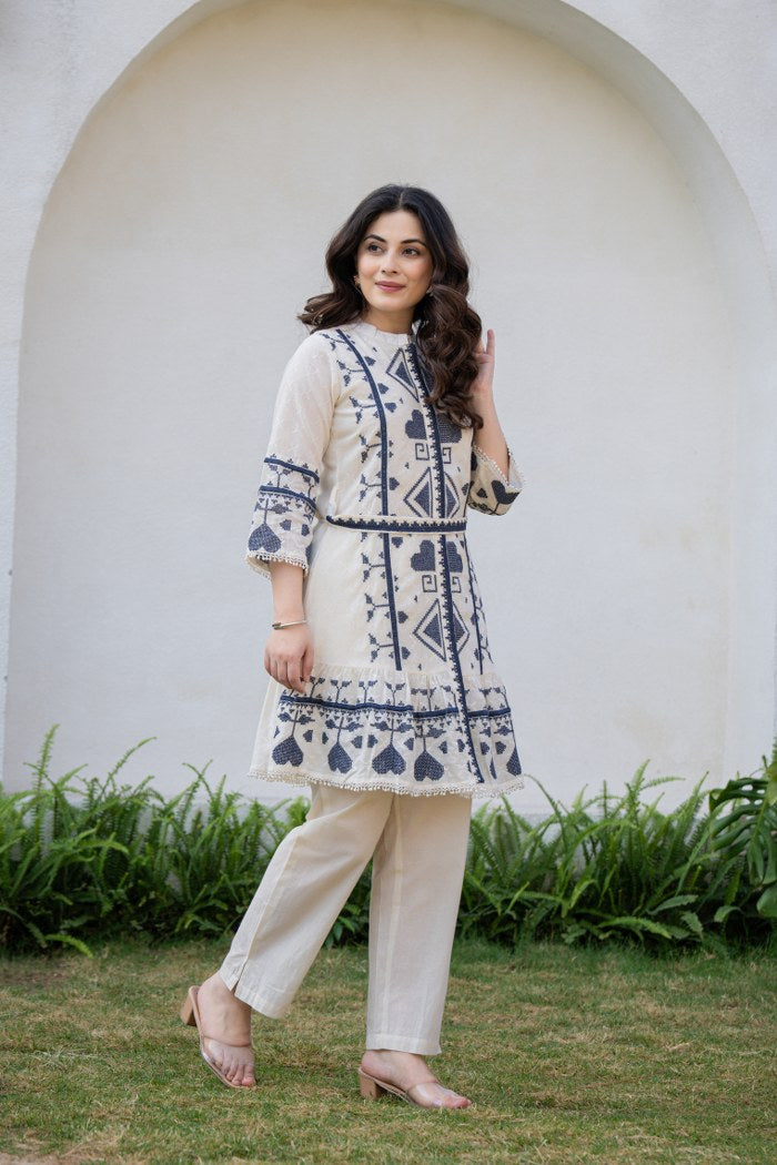 Boho Emboidered Off White Co-ord Set