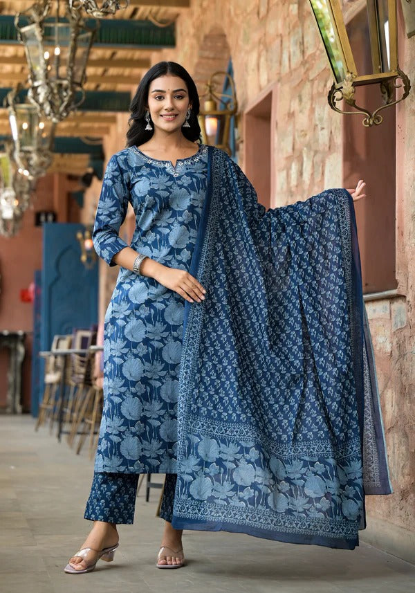 Indigo Dream Cotton Unstitched Suit Set