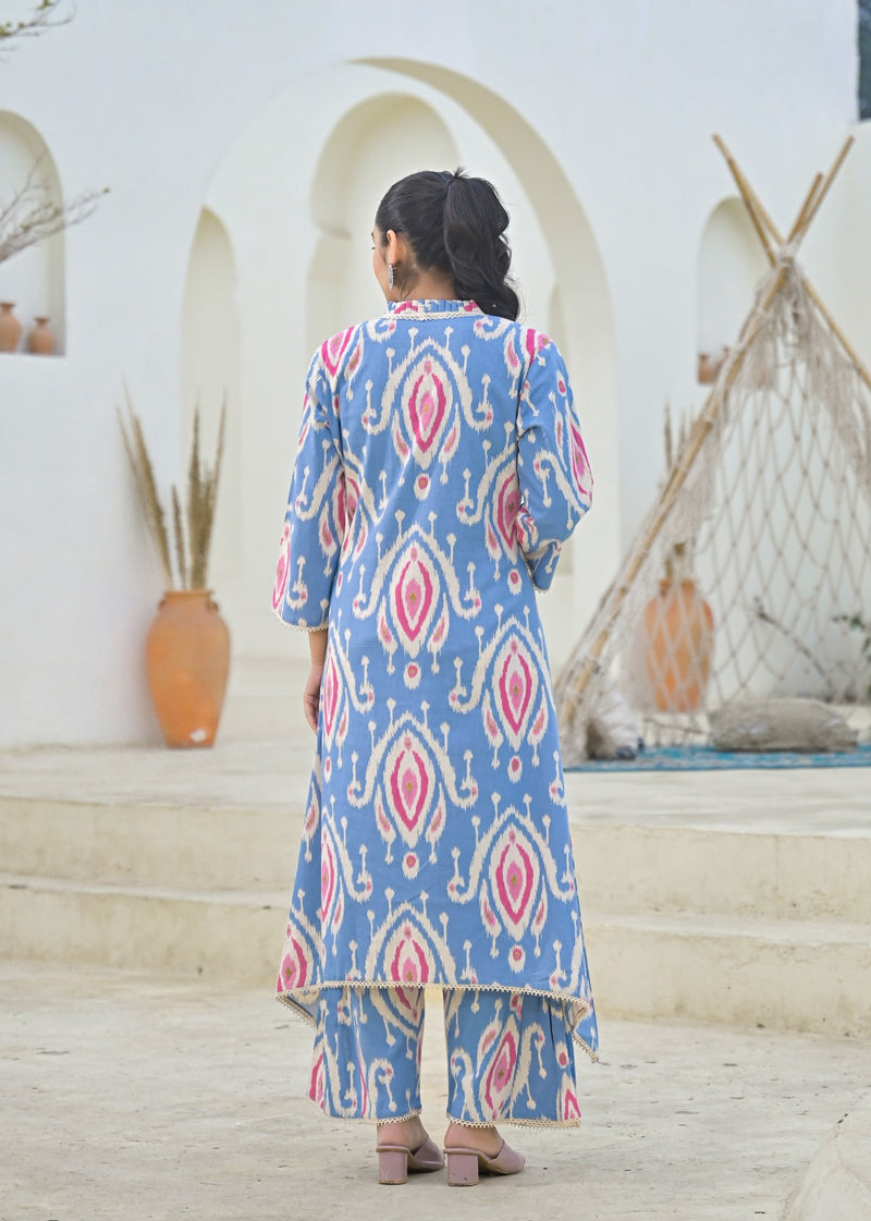 Kayra Sky Blue Ikat Design Coord Set