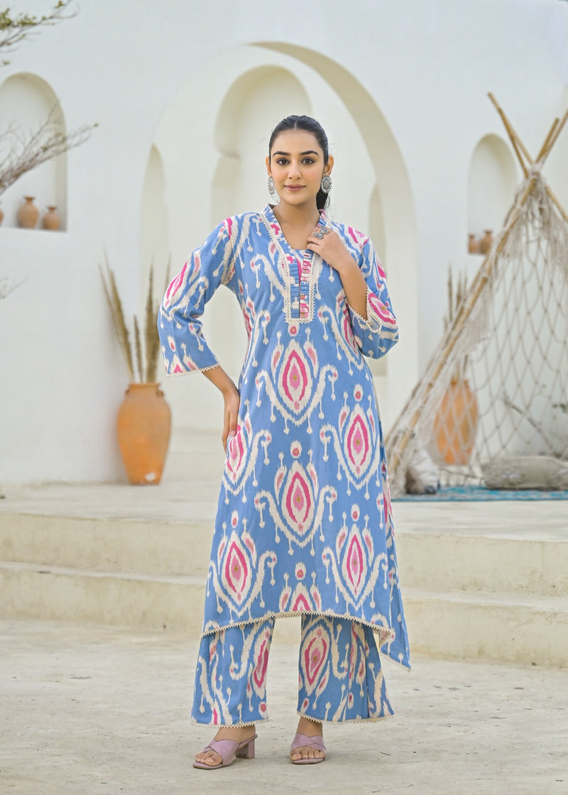 Kayra Sky Blue Ikat Design Coord Set