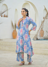 Kayra Sky Blue Ikat Design Coord Set