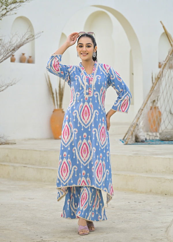 Kayra Sky Blue Ikat Design Coord Set