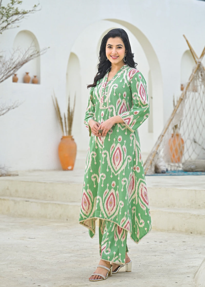 Kayra Mint Green Ikat Design Coord Set