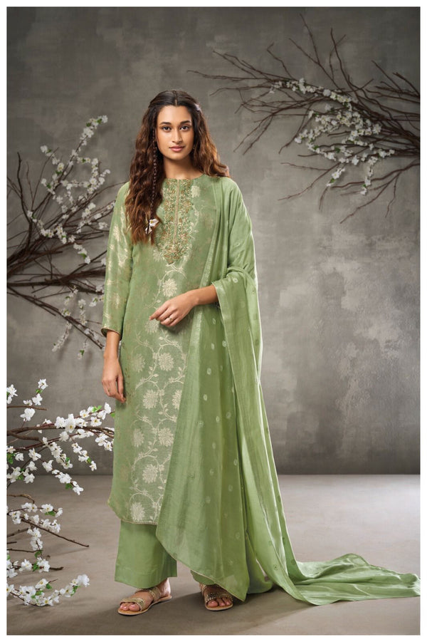 Kusum Green Suit Set in Silk with Handwork