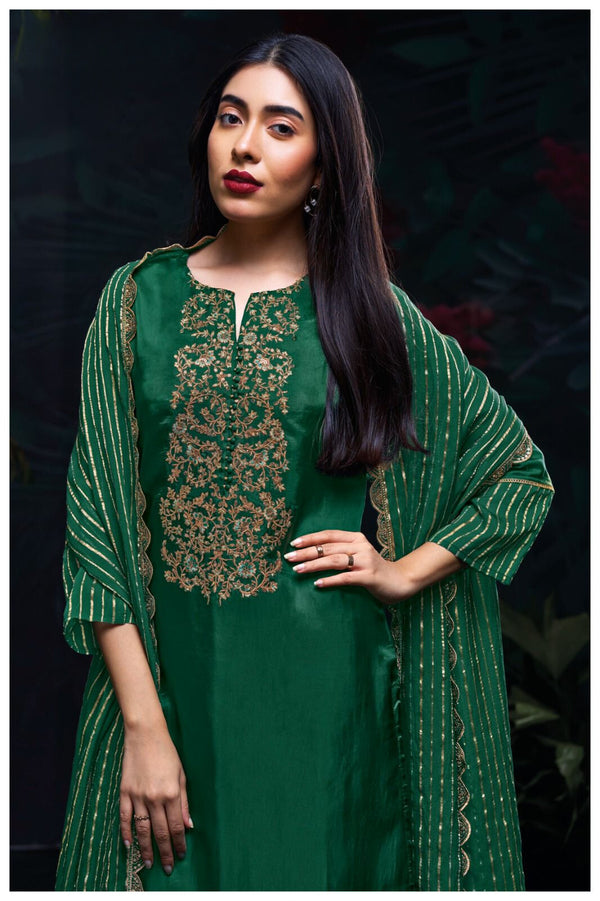 Lavanya Emerald Green Habutai Silk Suit Set