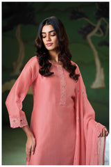 Navya Peach Pink Pure Satin Silk Suit Set with Embroidery & Lace Detailing