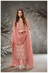 Kusum Pink Suit Set in Silk with Handwork