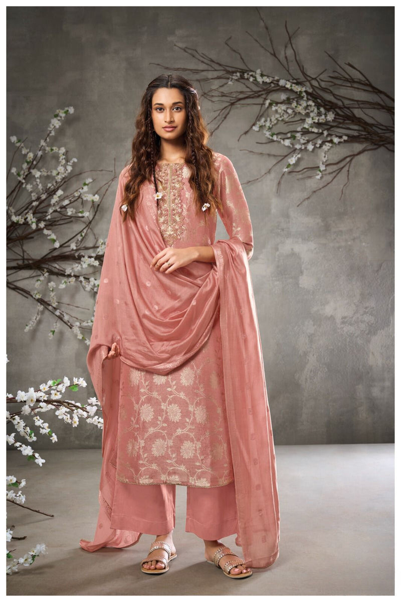 Kusum Pink Suit Set in Silk with Handwork