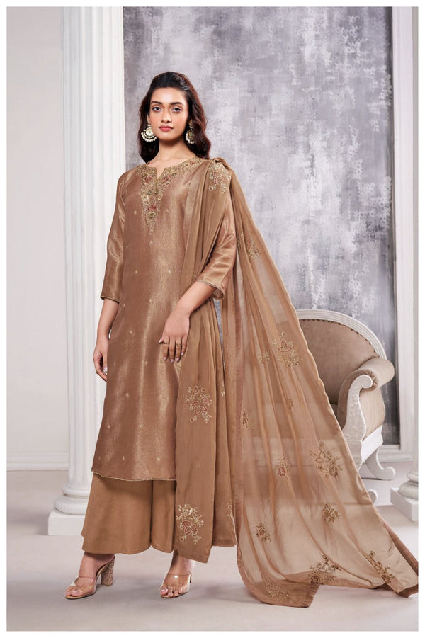 Tyohar Jacquard Silk Handwork Suit Set with Organza Dupatta