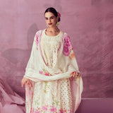 Haseena Pink Floral Muslin Suit Set with Lace Detail