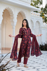 Maroon Cotton Unstiched Suit Set