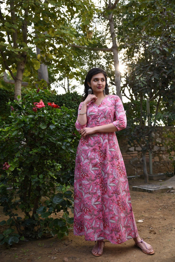 Buy Drashti Textiles Women's Jaipuri Rajasthani Traditional Printed Casual  Long Cotton Maxi Frock Dress at Amazon.in