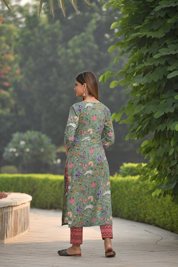 Nature inspired Handblock suit Kurta And Pant Only