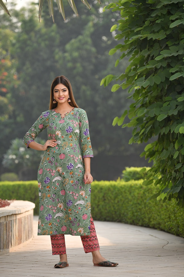 Nature inspired Handblock suit Kurta And Pant Only