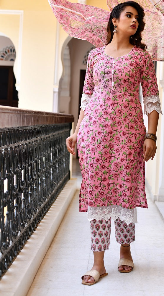 Rosy Pink Floral Suit set