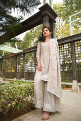 Grey and Gota Handpainted Sharara  women silk suit set