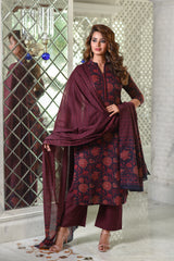 Maroon Straight Fit Floral Women's Cotton Kurta With Pant Only