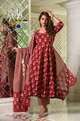 Pure Cotton Lotus Inspired Anarkali Gher Suit Set