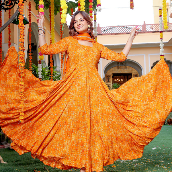 Kajal Agarwal Orange Anarkali Salwar - Indian Dresses