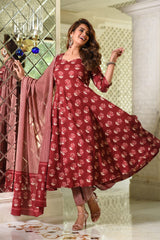 Pure Cotton Lotus Inspired Anarkali Gher Suit Set