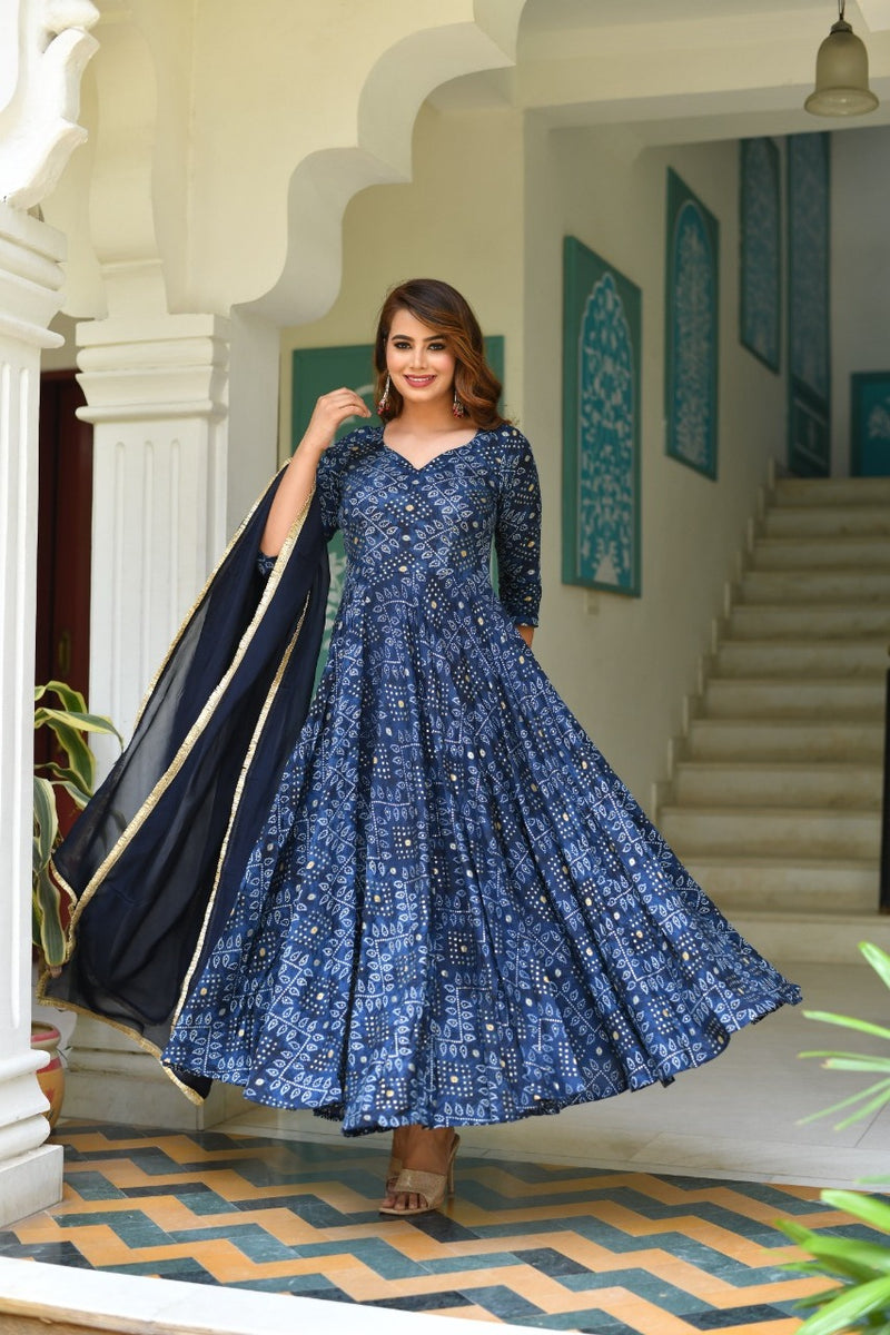 Find the Perfect Royal Blue Long Bandhani Dress - Shop Now